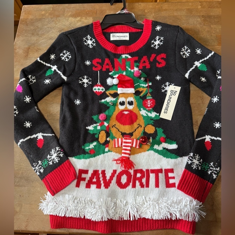 Brand New Santa’s Favorite Ugly Christmas Sweater Reindeer Tree Women’s Sz S